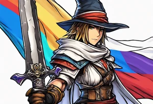 Final Fantasy IX dagger wrapped in a trans pride 
flag tattoo idea