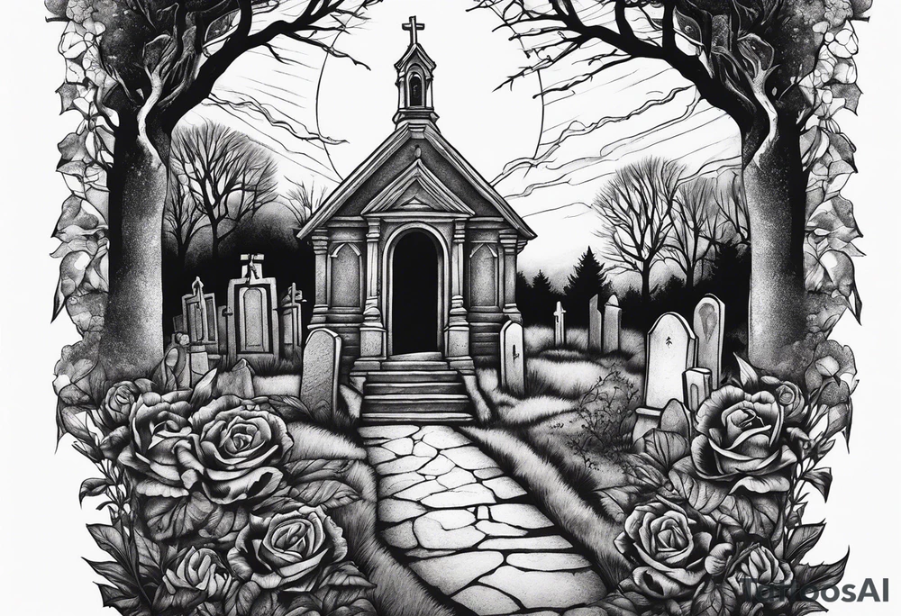 Woman walking out of a graveyard  leaving her old terrifying past behind her tattoo idea