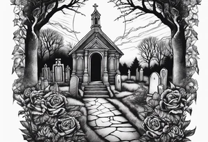 Woman walking out of a graveyard  leaving her old terrifying past behind her tattoo idea