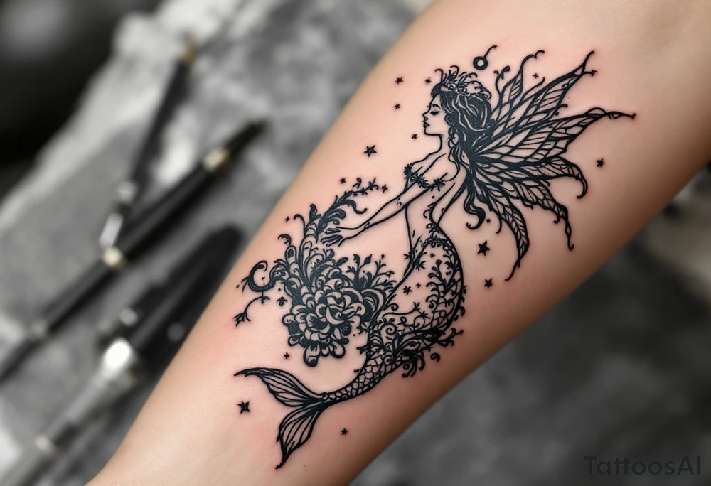 mermaid and fairy small tattoo idea