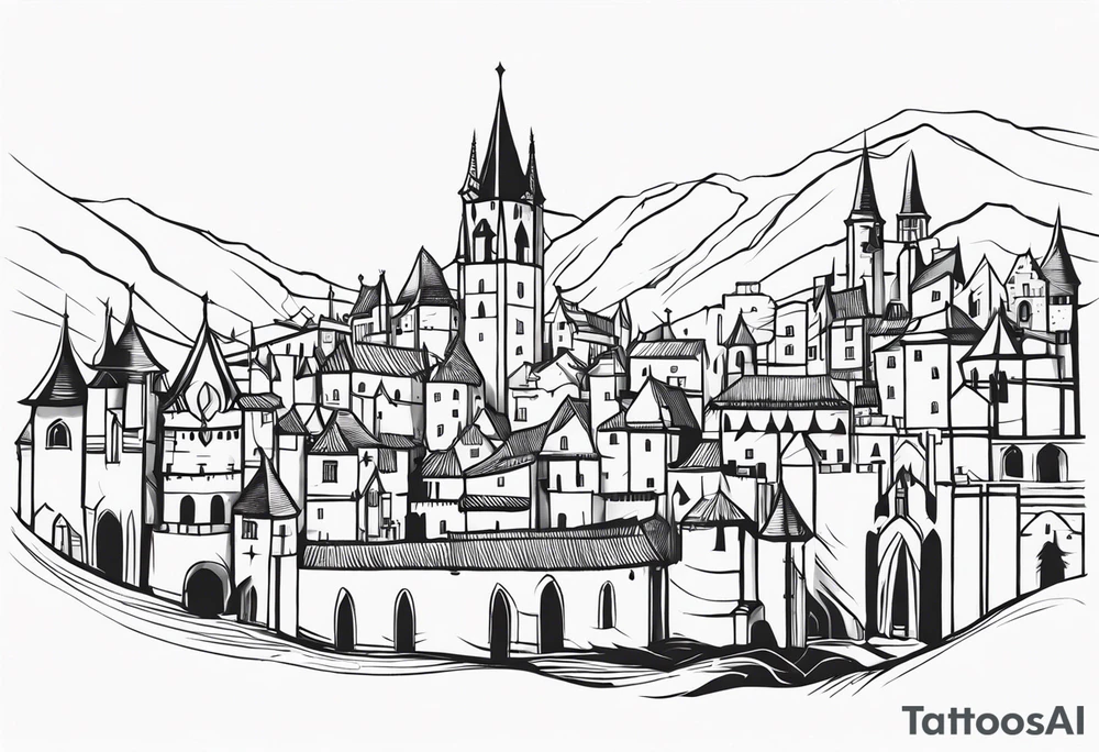medieval tribal city tattoo idea