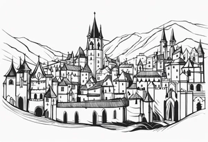 medieval tribal city tattoo idea