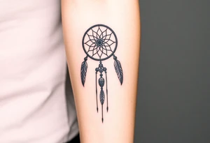 native dreamcatcher with flowing feathers and sacred beads tattoo idea