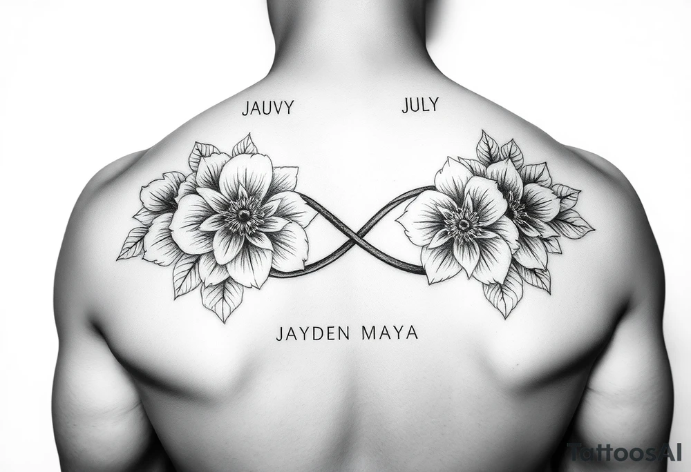 January December July birth flower infinity sign jayden maya tattoo idea