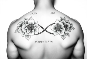 January December July birth flower infinity sign jayden maya tattoo idea