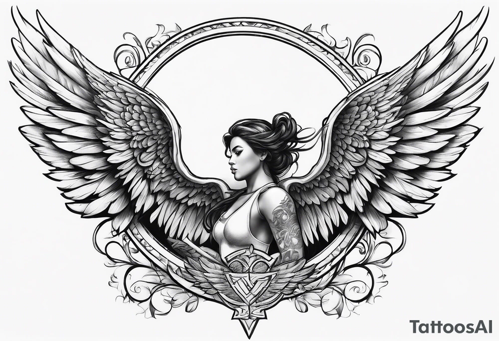 The word Glenn with angel Wings at the side tattoo idea