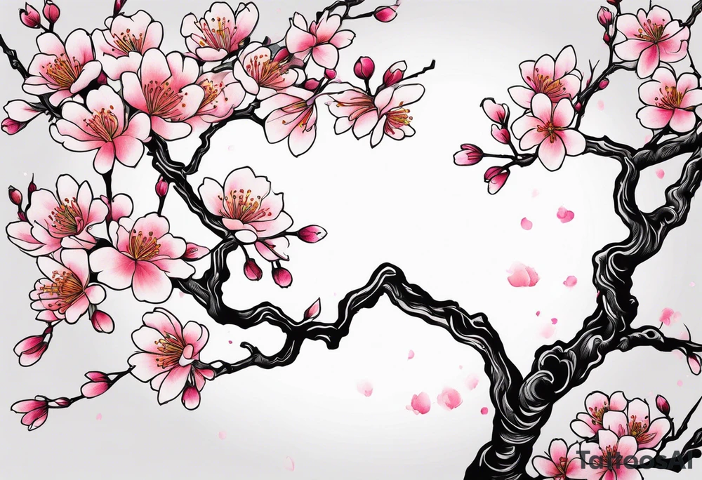 Shoulder cherry blossom tree branches tattoo idea