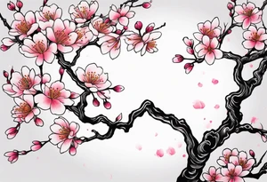 Shoulder cherry blossom tree branches tattoo idea