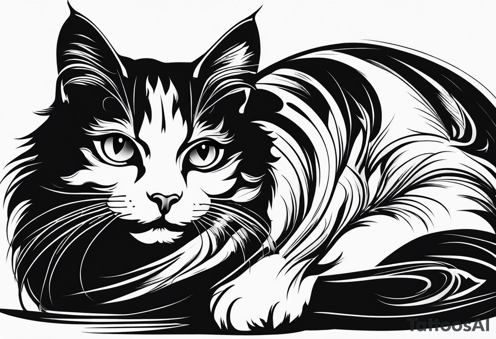 black dark cat vectorized futuristically tattoo idea