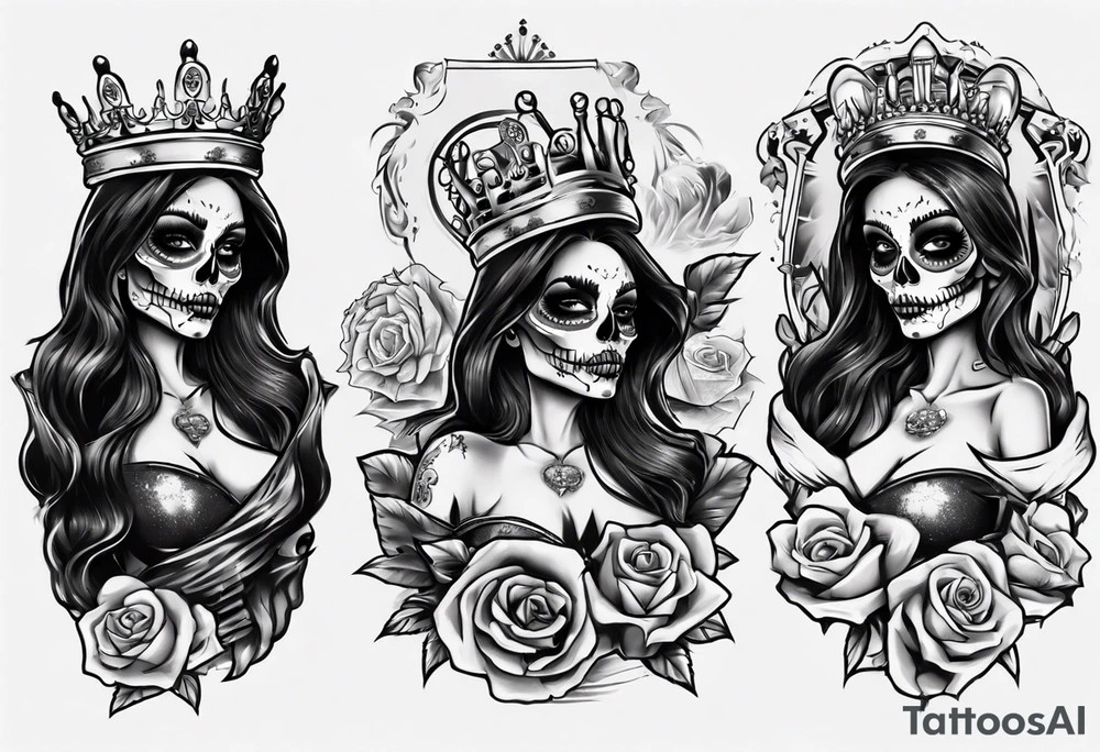 santa la muerta with money and crown
on the card tattoo idea