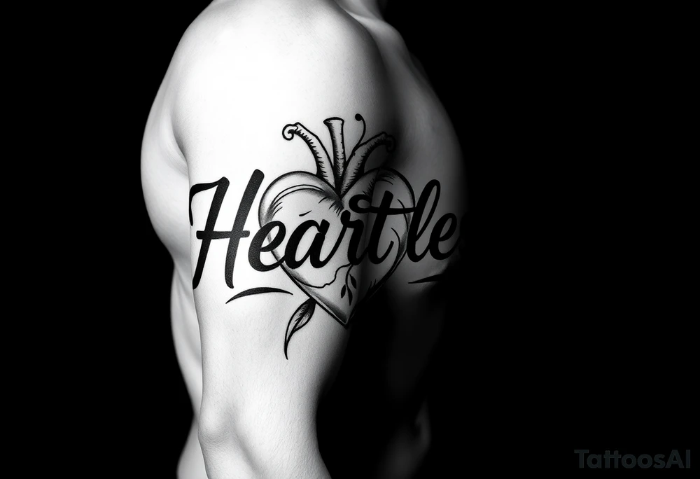 Heartless words written with broken real heart design tattoo idea