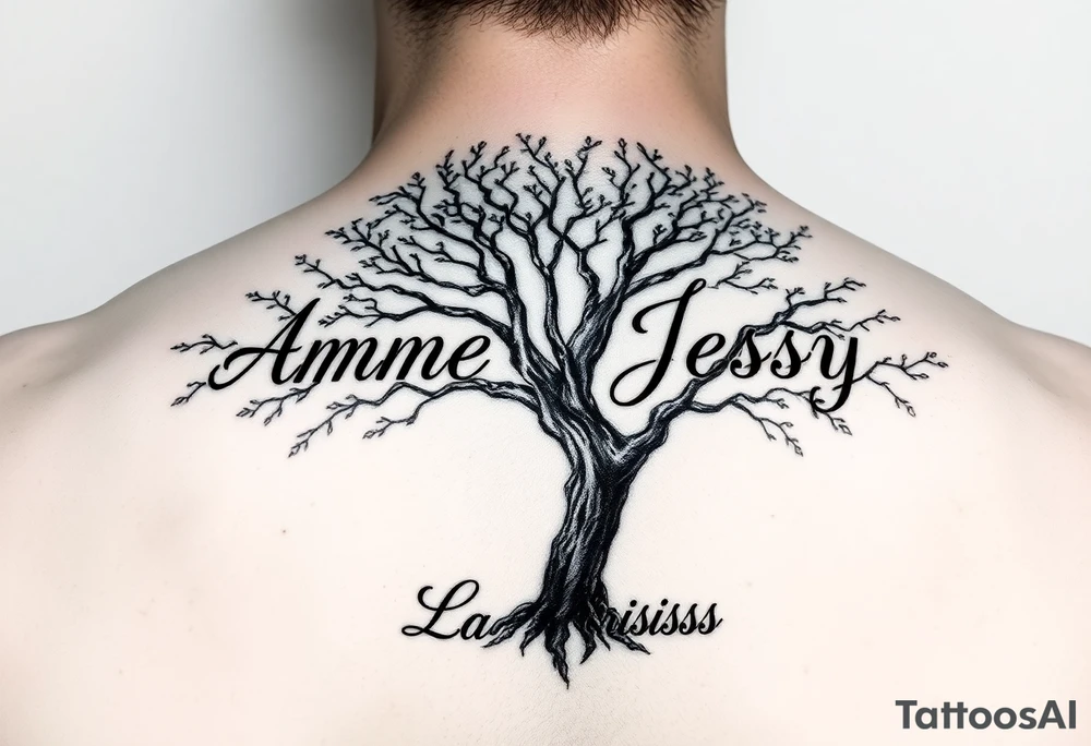 the name, Anne, Jessy
 on a live tree the name Larissa under the tree tattoo idea