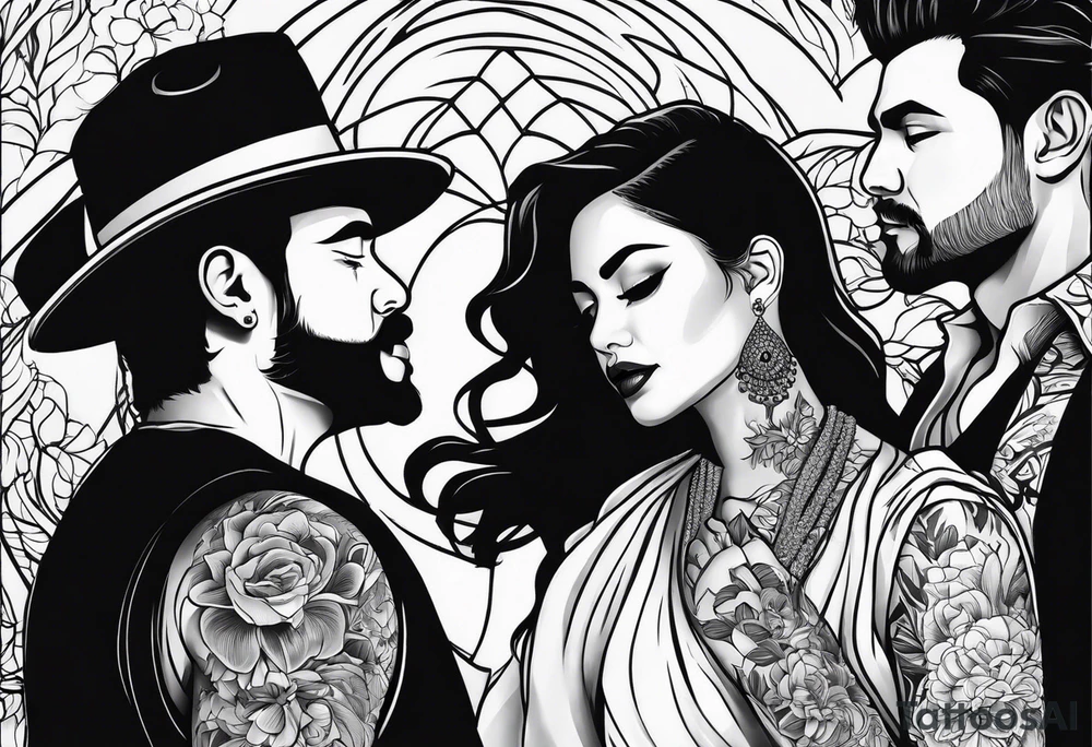 Silhouette of a man woman two sons tattoo idea