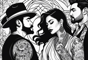 Silhouette of a man woman two sons tattoo idea