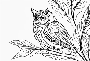 unique small feminine minimalist leaftattoo with an owl tattoo idea