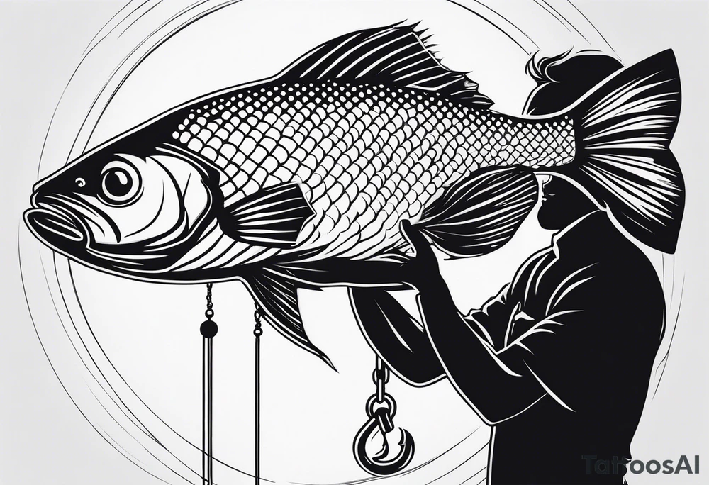 A Fish eating a small silhouette of a man on a hook tattoo idea A Fish eating a small silhouette of a man on a hook tattoo idea
