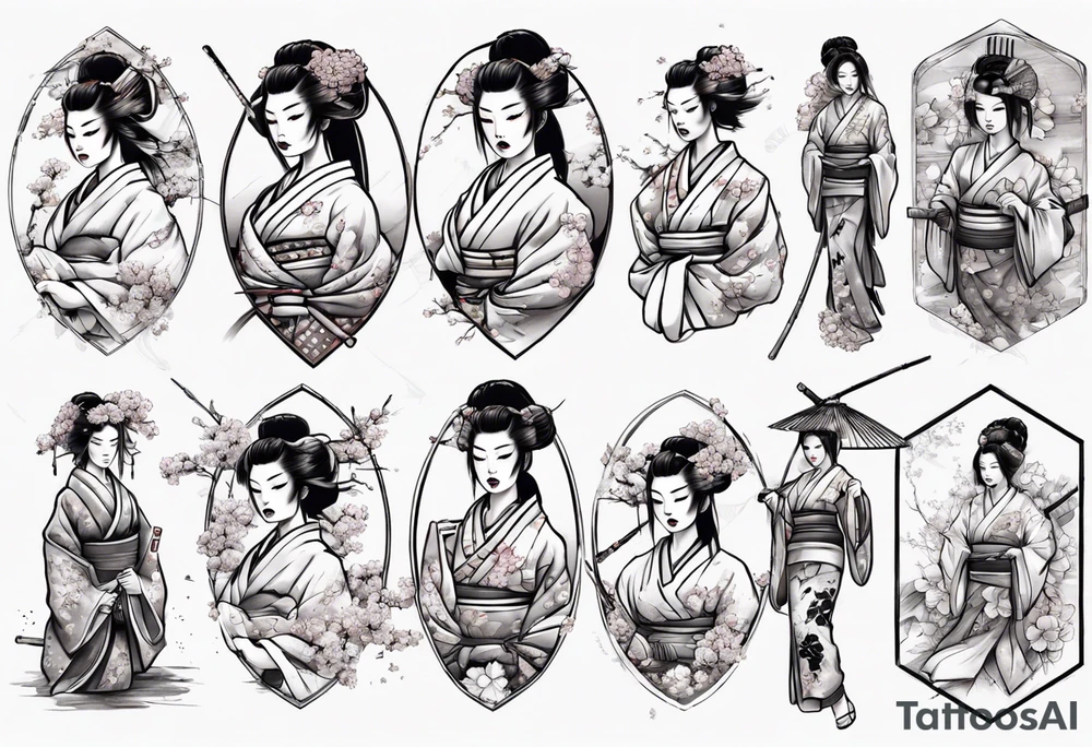 Geisha sakura samurai tattoo idea