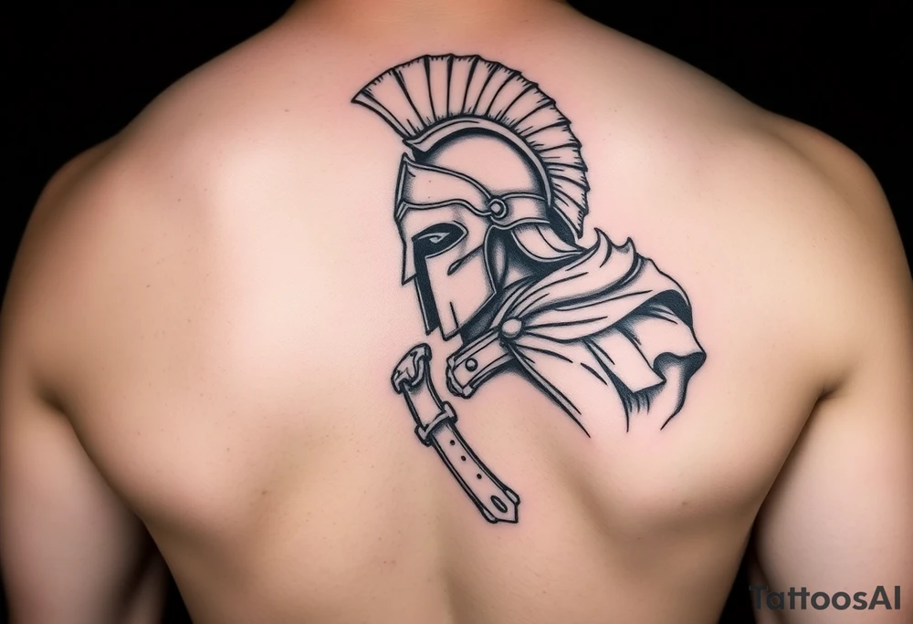 Spartan warrior protecting, guiding, leading, and defining the path for the ones he loves for a right shoulder chest and back piece tattoo idea
