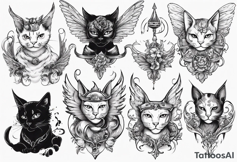 Cat with wings and horn tattoo idea