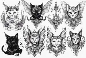 Cat with wings and horn tattoo idea