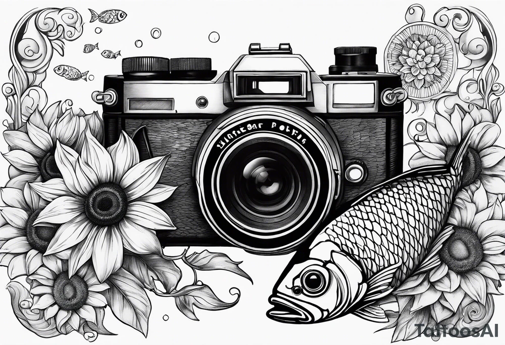 sunflower, camera, fish, tattoo idea