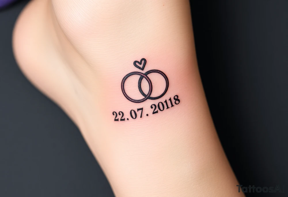 wedding rings tattoo with love and wedding date 22.07.2018 tattoo idea