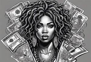 African medusa with money tattoo idea