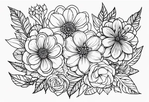 ramo de flor conjunto linha reta tattoo idea