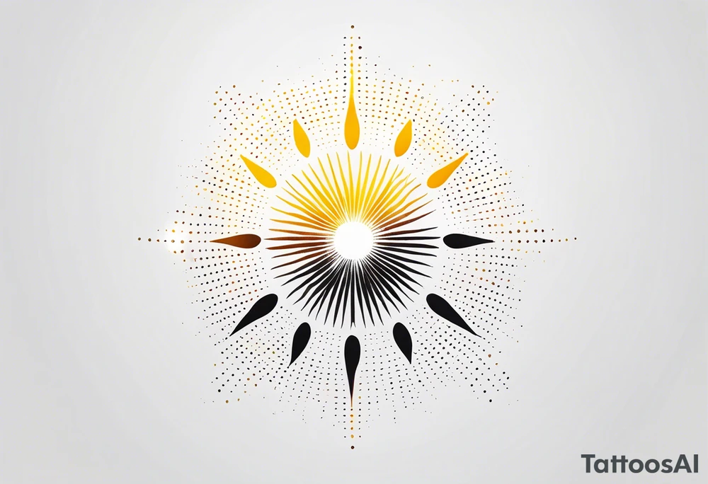 simple sunshine shape made of dots, looks like sun's rays are radiating from centre tattoo idea