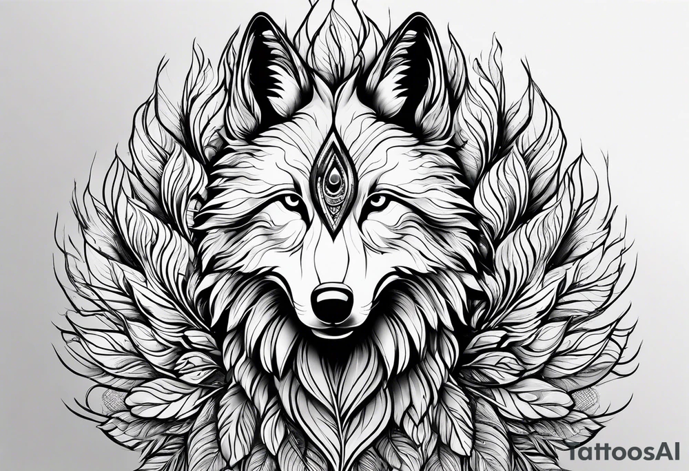 Peacock feather, wolf pup tattoo idea