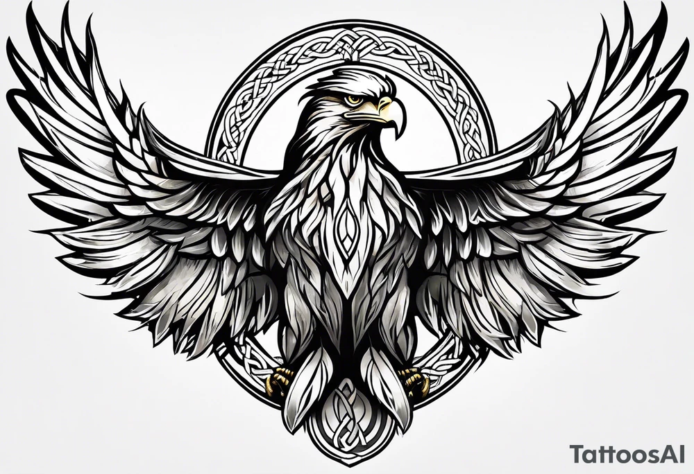 Simple celtic Eagle with wings spread upwards linework tattoo idea