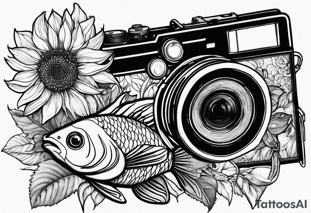 sunflower, camera, fish, tattoo idea