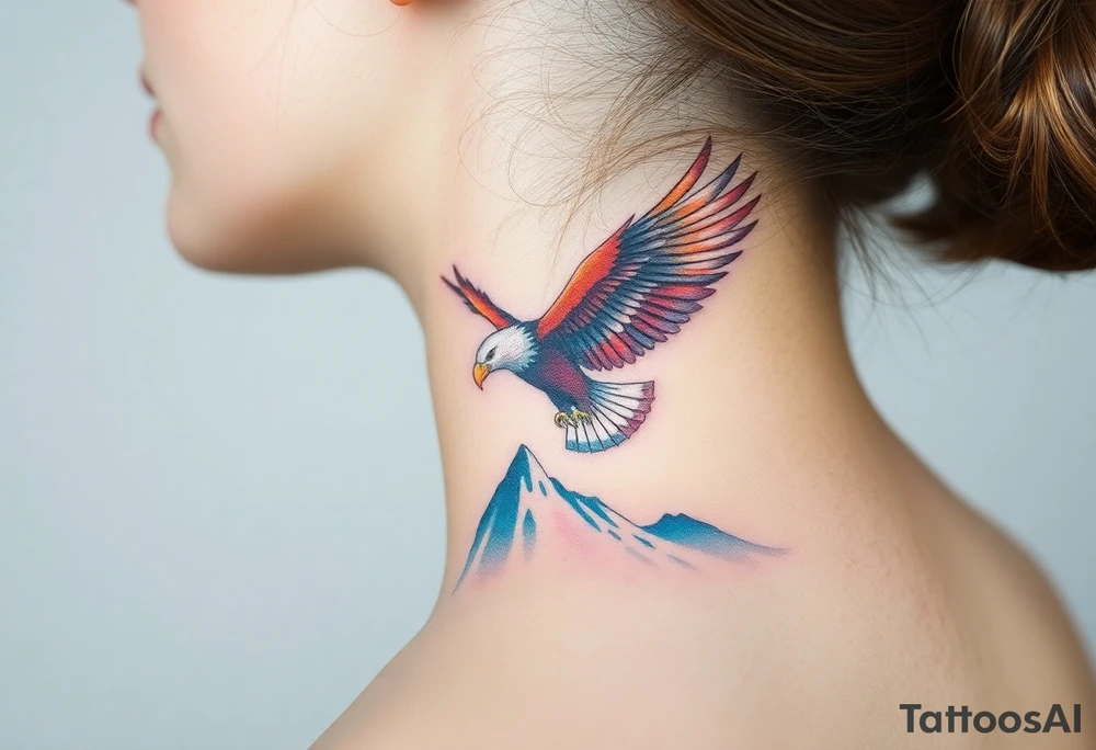 majestic eagle spreading wings against mountain peaks tattoo idea