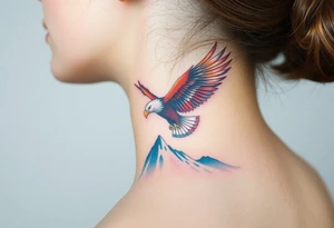 majestic eagle spreading wings against mountain peaks tattoo idea