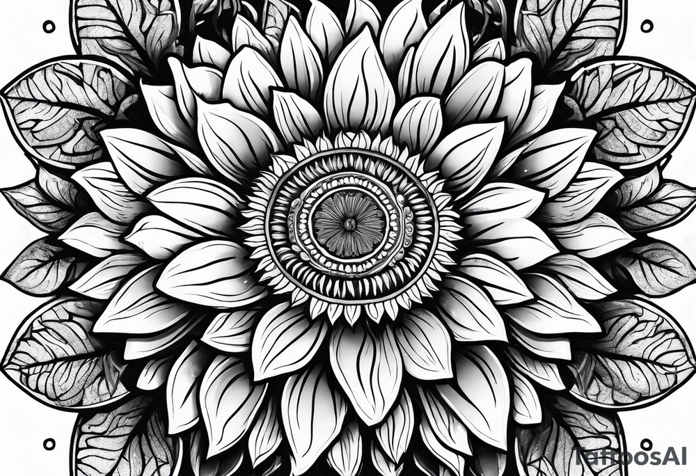 sunflower with leaves mandala tattoo idea