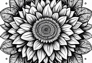 sunflower with leaves mandala tattoo idea