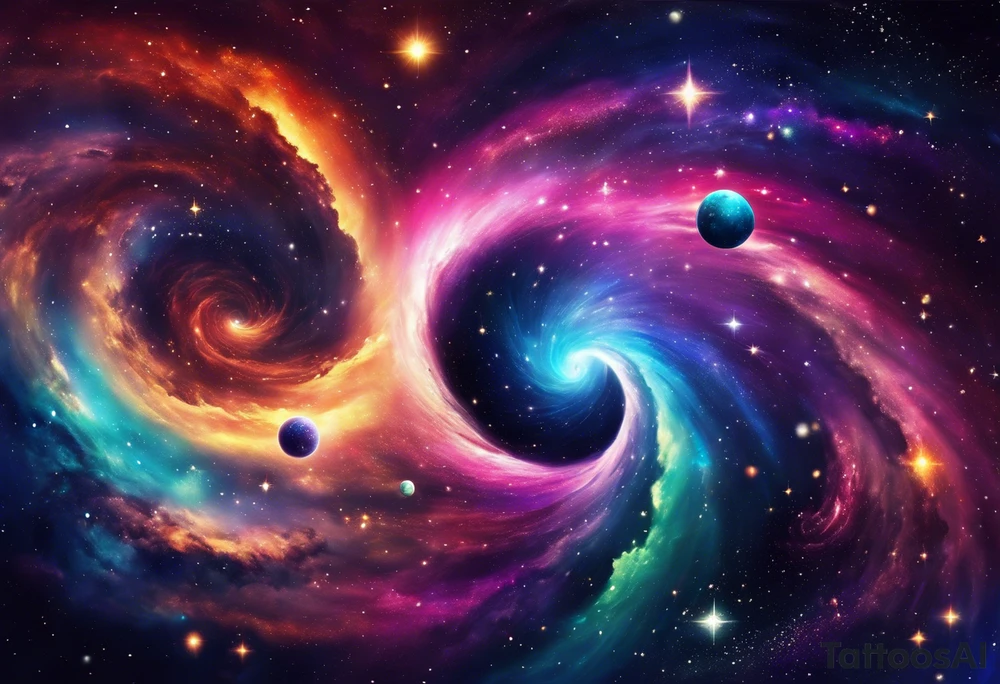 I want a spiral nebula space galaxy tattoo that's colorful and bright and cute and is nice to look at I don't want a traditional circle I want it like the ones thay look like an s shape tattoo idea