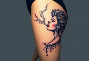 Afro Woman smoking while floating in outer space tattoo idea