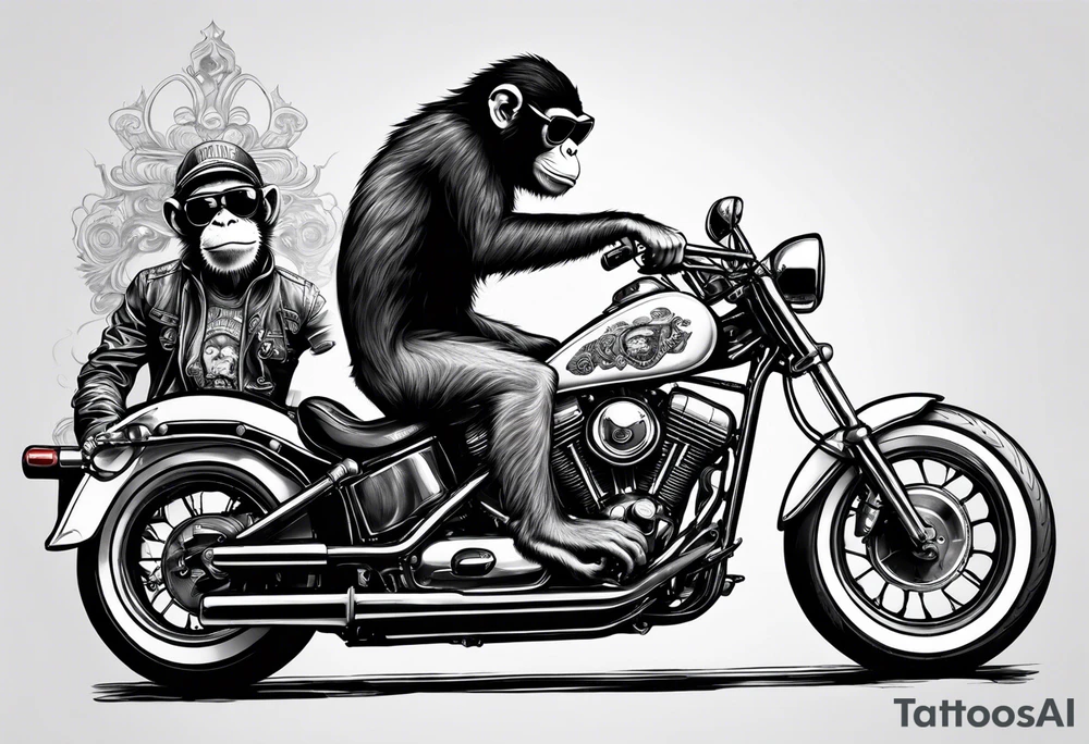 Monkey riding a chopper motorcycle with sunglasses on, a cigarette hanging out of his mouth tattoo idea