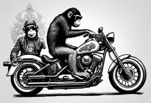 Monkey riding a chopper motorcycle with sunglasses on, a cigarette hanging out of his mouth tattoo idea