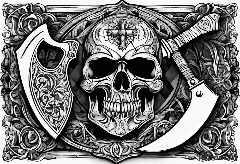 An opened bible with a battle Axe tattoo idea