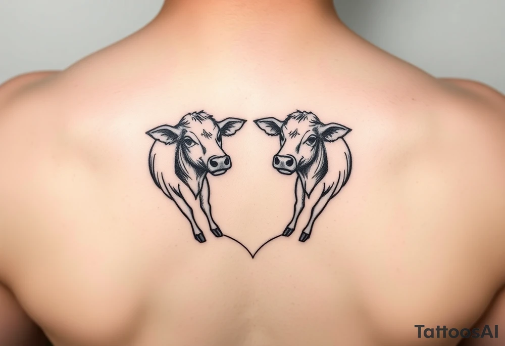 2 mini cows in the shape of a heart tattoo idea