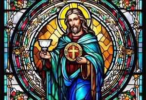 holy saint stained glass holding a chalice tattoo idea