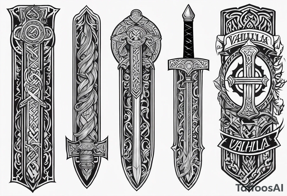Viking sword Valhalla path tattoo idea
