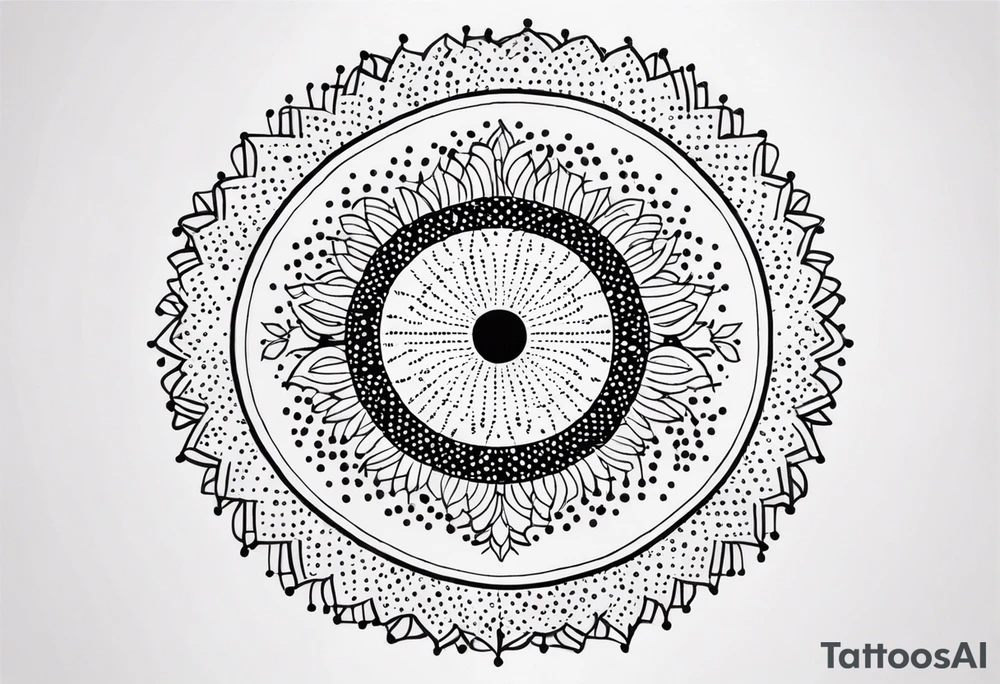 simple sunshine mandala made of black dots with circles tattoo idea
