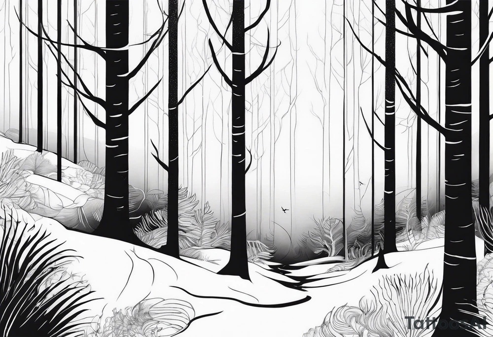Forest that changes into an ocewn tattoo idea