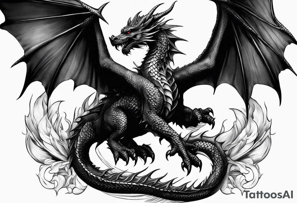 a medieval and powerfull  black dragon tattoo idea