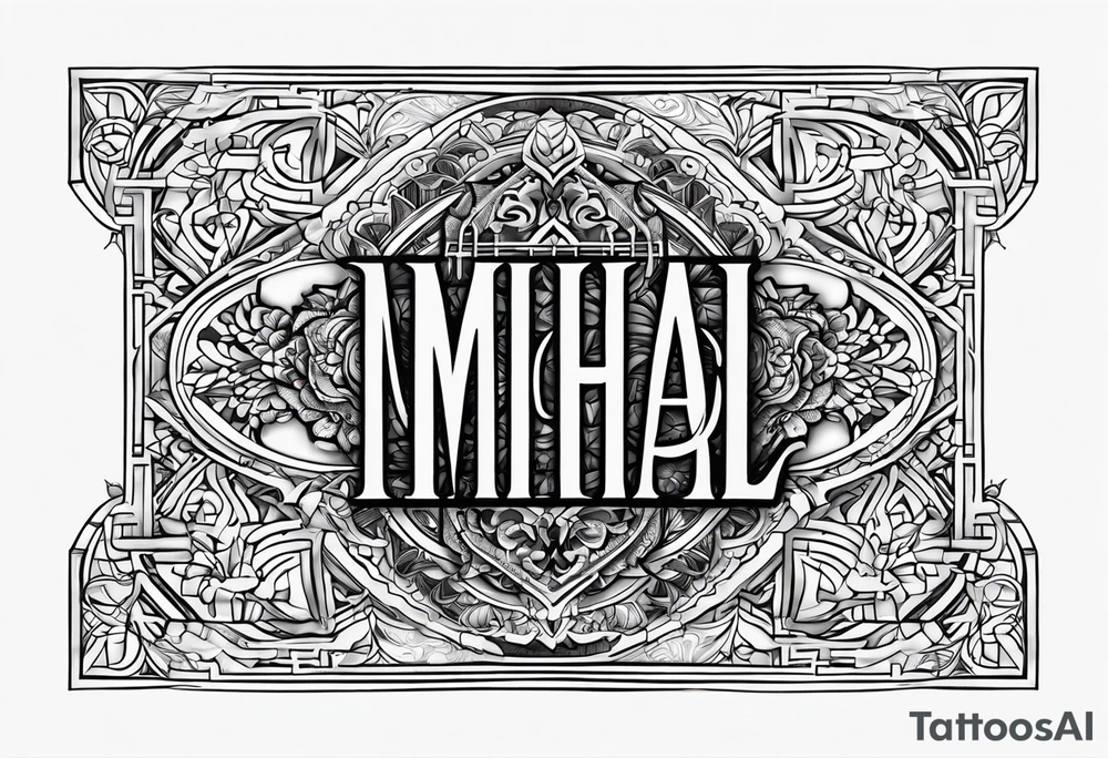 elongated tattoo with the name Michael in Hebrew inside the mantra love tattoo idea