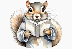 a grey squirrel dressed in a tunic holding a closed book closed tattoo idea