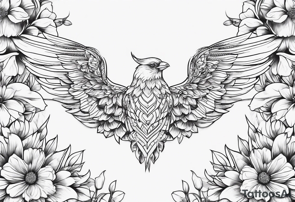 self love, flowers and wings tattoo idea